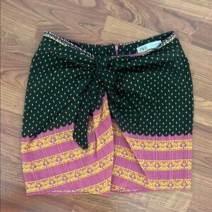 Zara Black and Pink Patterned Wrap Skirt